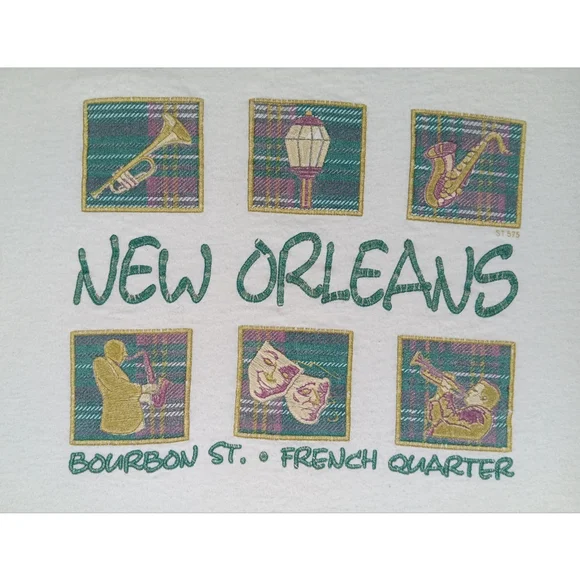 VTG 90s New Orleans Adult Large T-shirt Single Stitch White Outhouse Designs USA - Picture 3 of 5